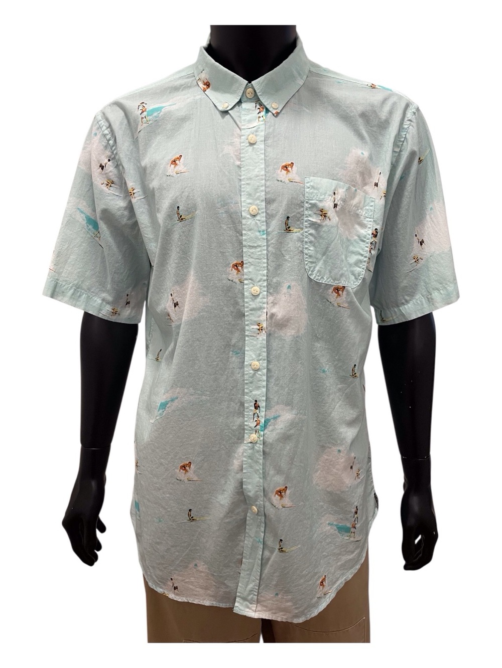 Ezekiel Men's Surf Print Short Sleeve Button-Up 100% Cotton Shirt. XL.